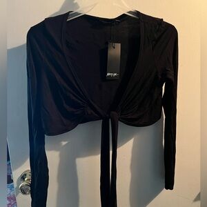 Nasty Gal Black Tie-Front Crop Top